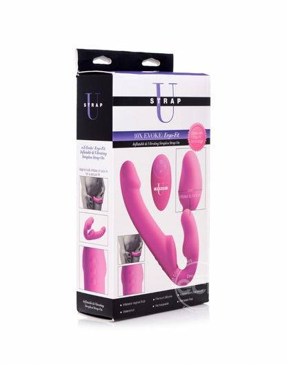 Strap U Evoke Ergo Fit Inflatable & Vibrating Silicone Strapless Strap-on with Remote Control