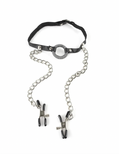 Fetish Fantasy O-Ring Gag with Nipple Clamps