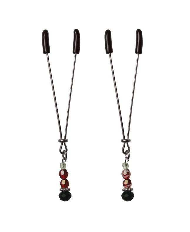 Sex & Mischief Ruby Black Adjustable Nipple Clips with Beads