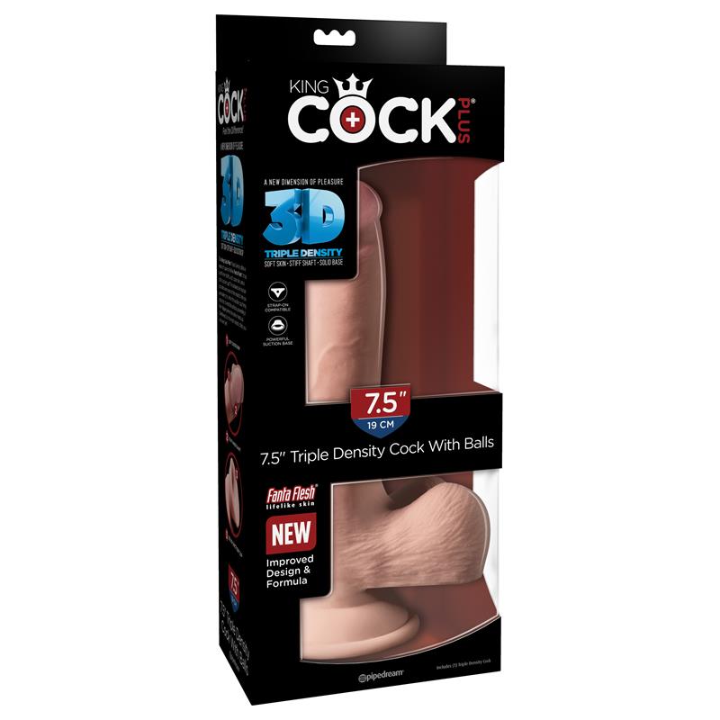 King Cock 3D Triple Density Cock with Balls 7.5"